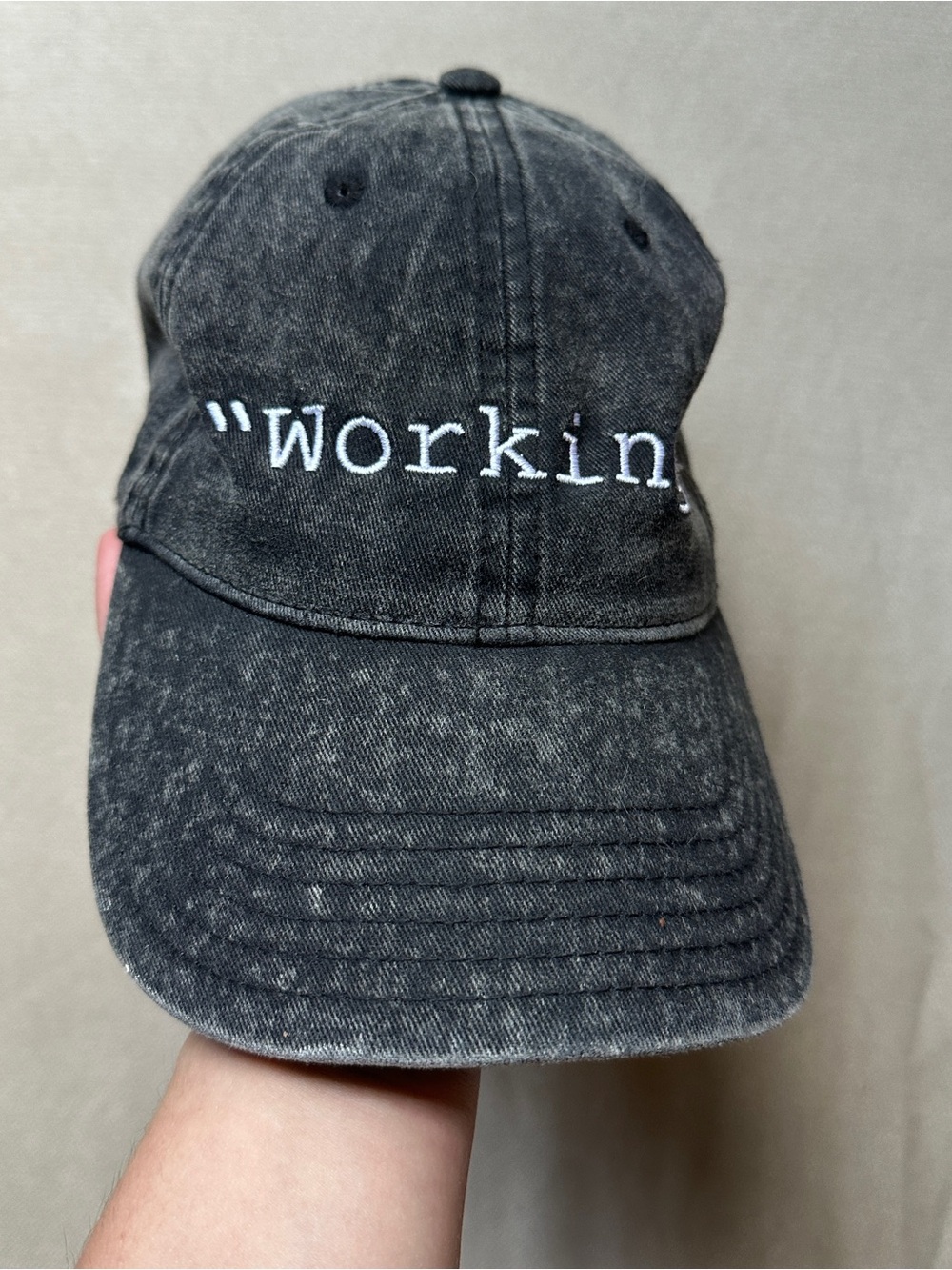 "Working" Embroidered Black Washed Baseball Cap